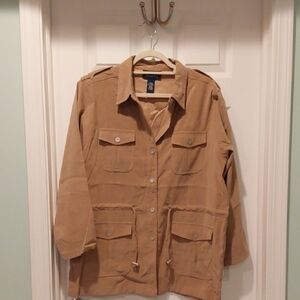 Denim & Co Women's Tan Utility Jacket. Tan Lightweight. Large. Button Up